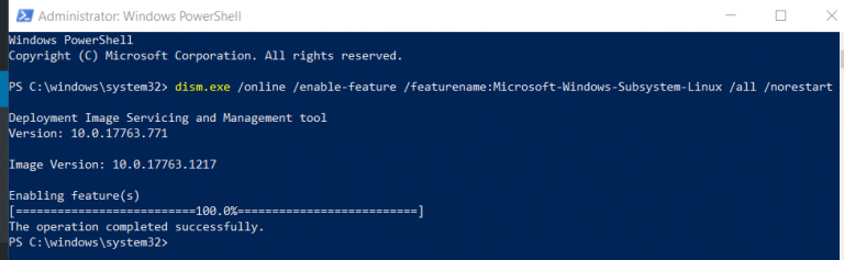 Enabling Windows Subsystem for Linux